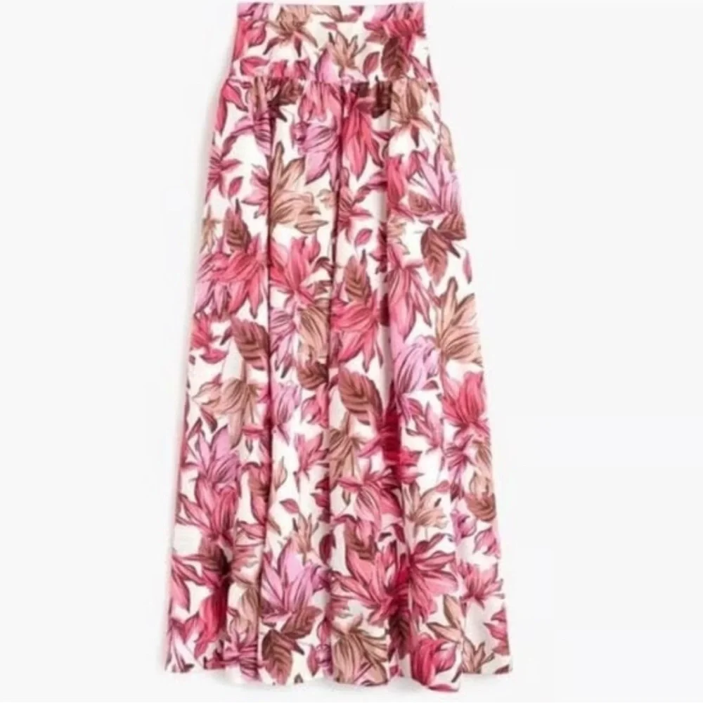 J.Crew Collection painted floral tulle lined ball skirt pink brown flowers Sz 4